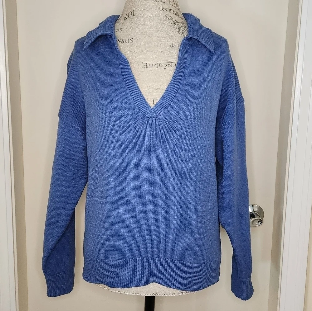 Zara blue knit polo sweater - Picture 2 of 11